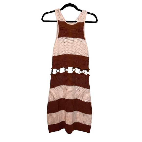 L’atiste Crochet Striped Brown & Pink Retro Style Dress w/Ring Waist Cutout NWT - Picture 5 of 16